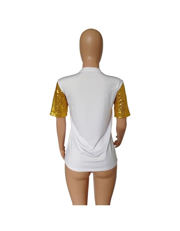 Women Tops Summer Short Sleeve Sequins T-Shirts M8443