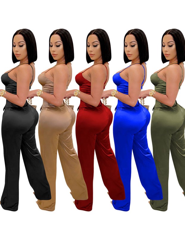 Recreational Temperament Sexy Long Straight Tube Rompers Women Jumpsuit X3717