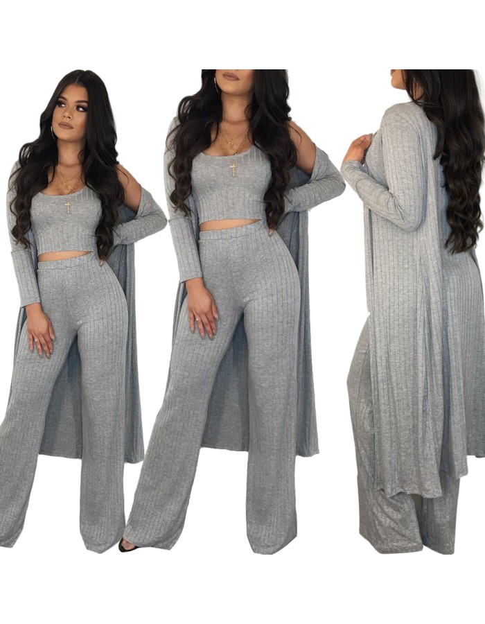 Solid Knitting Woman Autumn Winter 2 Piece Set M8263