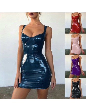 Sexy Faux Leather Pencil Mini Bodycon Dress m7315