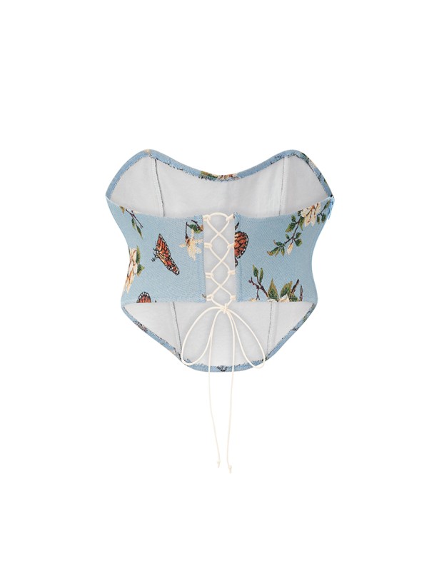 Belly Oil Painting Wind Corset Top Yarn Dyed Jacquard Fish Bone Waist Corset 22048