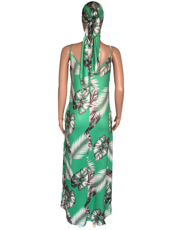 Women v neck spaghetti strap loose beach casual long maxi dress M9034