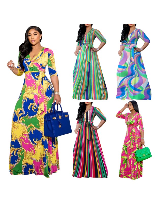 Casual Floral Print Summer Sexy Plus Size Women Dress 8616