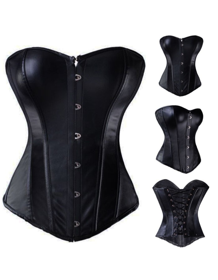 Blcak leather corset m7081b