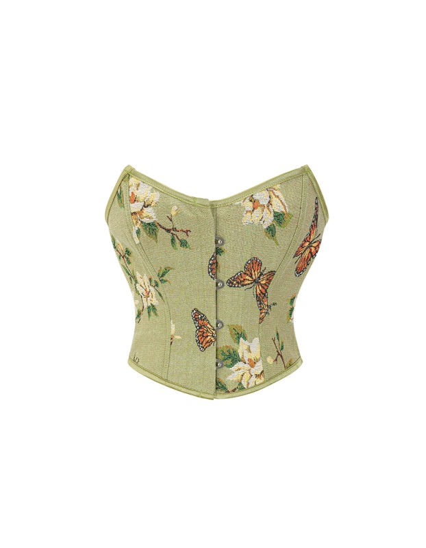 Sexy Bustier Butterfly Print Corset Tops For Women Waist Trainer Short Corset 22047