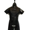 Short-sleeved black leather catsuit m7173