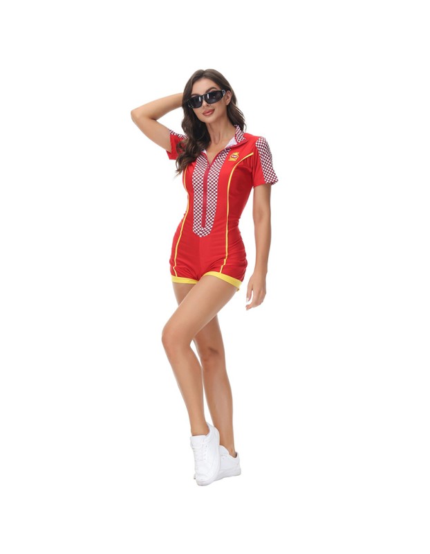 Checkered One Piece Racing Uniform Night Club Cheerleading Stage Costumes MS5062