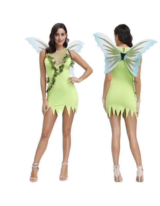 Green Sexy Elf Flower Fairy Tinker Bell Cosplay Costume M40703