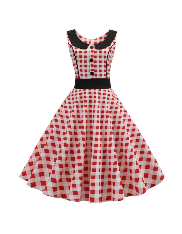 Vintage Doll Collar Polka Dot Fashion Print Midi Dress Ladies JY13904