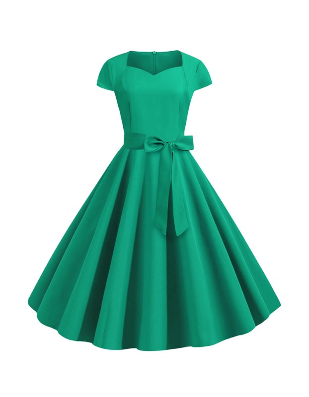 Solid Color Retro Short Sleeve 2022 Spring Elegant Casual Dresses JY14129