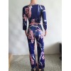 Women fashion three-quarter sleeve sexy v neck print jumpsuit M8228