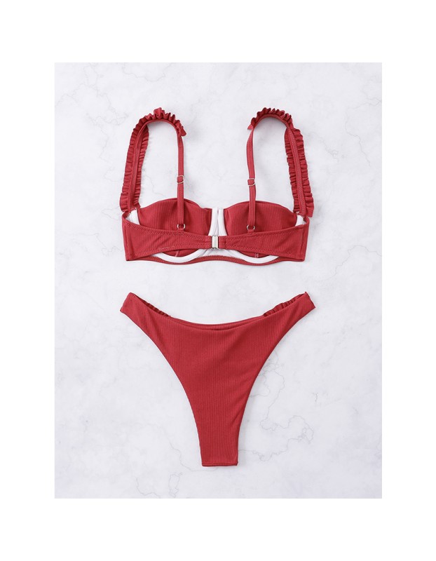 Plus Size Bra Beautiful Women Bikinis Set Sexy Lace Solid Color Swimsuit Set A2213
