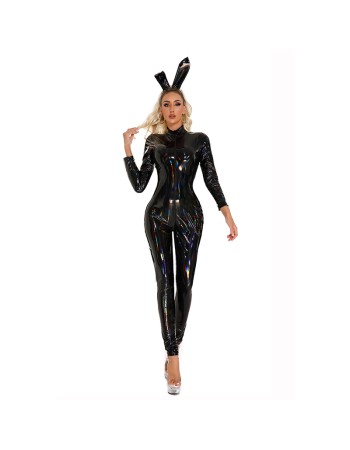 Leather Open Crotch Jumpsuit Shiny Magic Dead Bank Sexy Uniform Bodysuit XX6903
