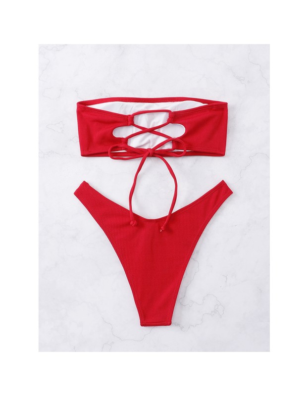 Solid Color Swimwear Swimsuit Strap Split Sexy Bikini Set A2204