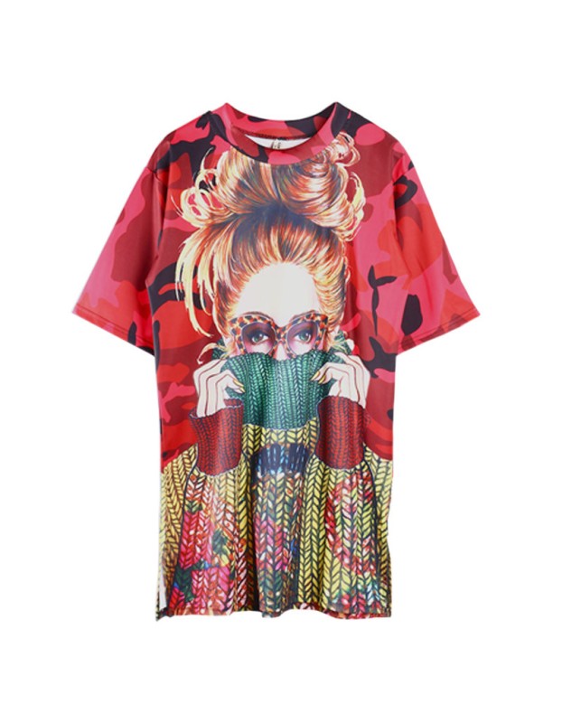 Casual Loose Cartoon Printed T Shirt Dress M8369