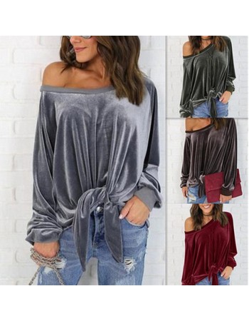 Long Sleeve Sexy Off Shoulder Velvet Shirt Top M30407