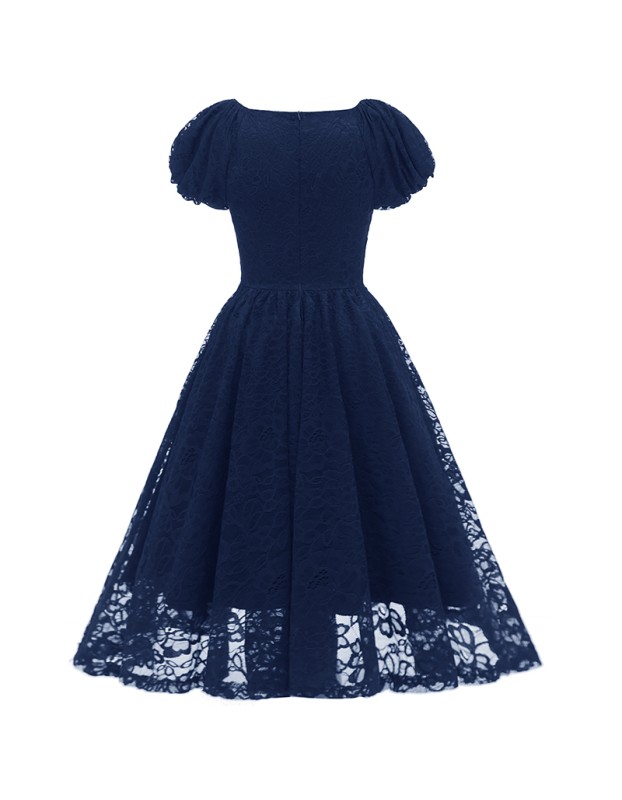 Lace Puffy Sleeves Night For Ladies Single Row Buttons Dresses CD1790