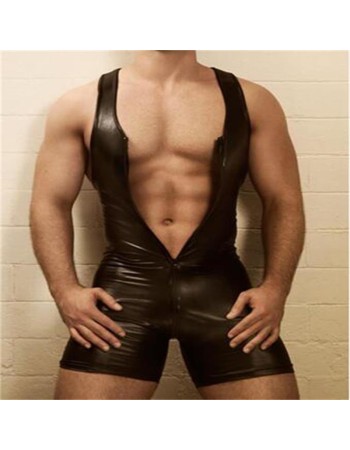 Men Sexy Lingerie Bodysuit Faux Leather Zipper Catsuit  N973