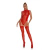 High Bounce Patent Leather Jumpsuit Zipper Mesh Open Crotch Bodysuit XX6858