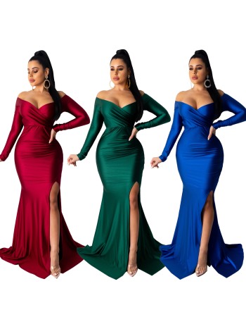 Women High Cut Evening Dress Off-shoulder Sexy Bodycon Dress M19002