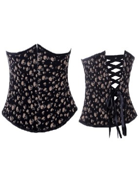 sexy black underbust corset with skull pattern m1847