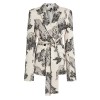 Splash-Ink Flower Print Dress Vintage Tie Waist Suit Jacket Woman Sexy Skirt 5176