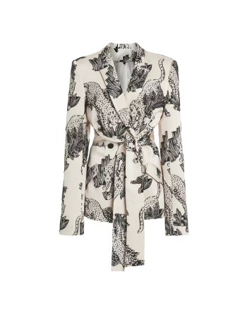 Splash-Ink Flower Print Dress Vintage Tie Waist Suit Jacket Woman Sexy Skirt 5176