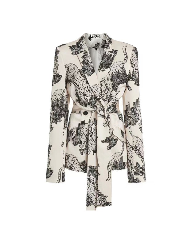 Splash-Ink Flower Print Dress Vintage Tie Waist Suit Jacket Woman Sexy Skirt 5176