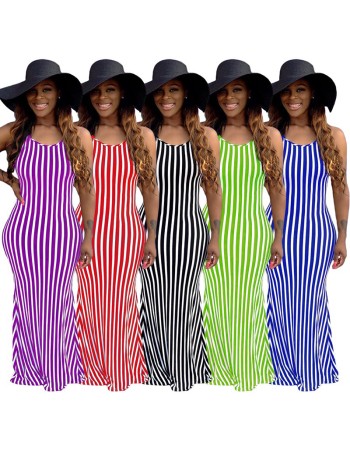 Fashion Striped Sexy Summer Strappy Halter Sexy Women Dress 8620