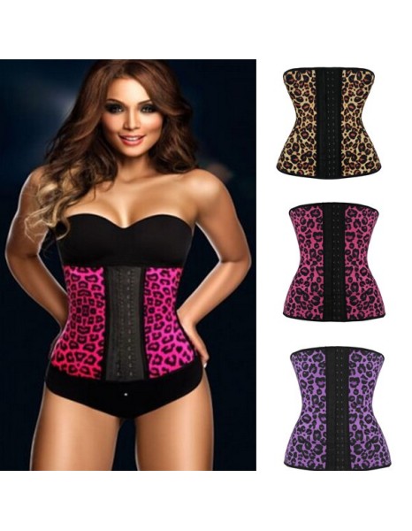 Leopard Print 4 Steel Bones Latex Waist Trainer M1303C
