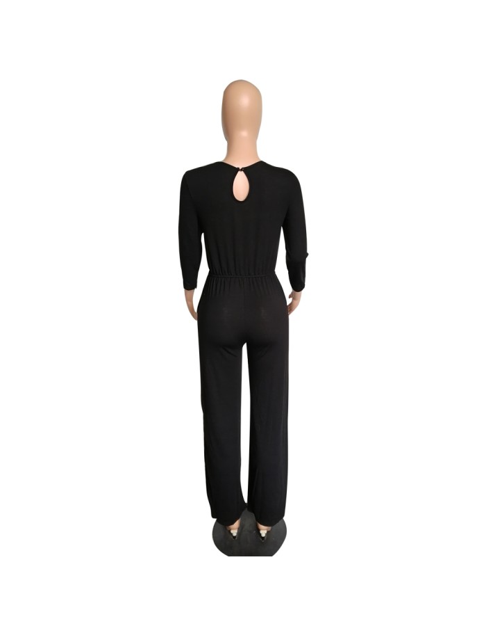 Women fashion soild color long sleeve loose causal jumpsuit m8303
