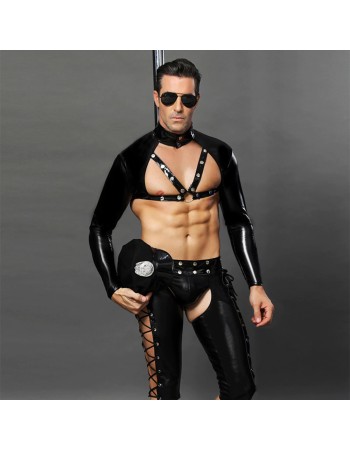 Men Sexy Wet Look PVC Leather Cosplay Police uniform N965