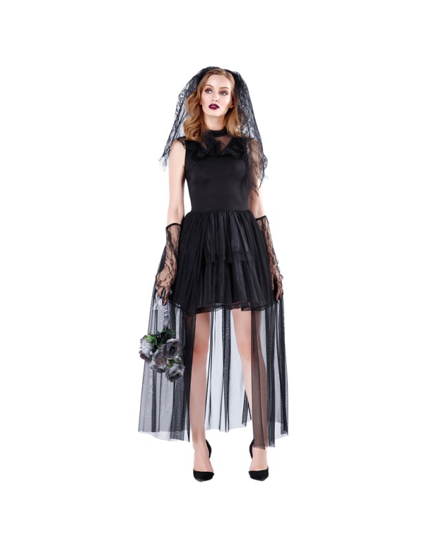 Black Lace Corpse Ghost Bride Fancy Outfit m40686