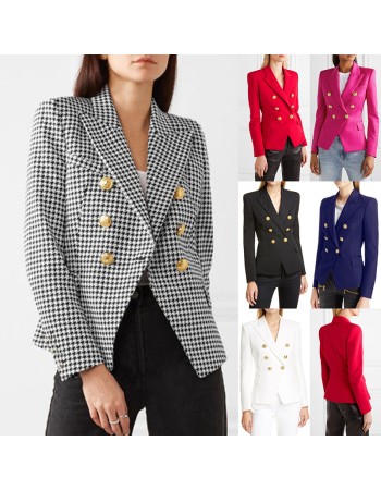 Short Suit Jacket Double Breasted Top Coat Solid Color Women Blazer H2013