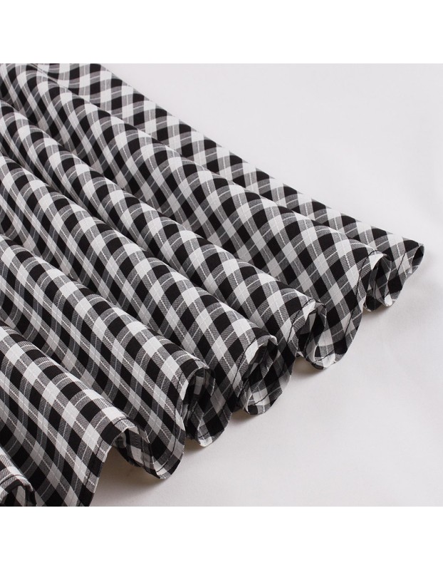 Women Retro Dress Black And White Check Belt Slimming Casual Dress 5039