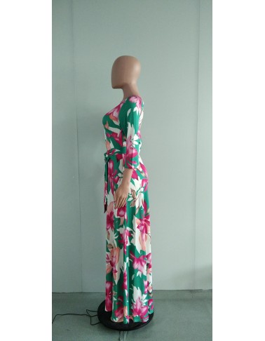 Sexy V-neck beautifully printed plus size and floor dress fashion women's clothing M8573