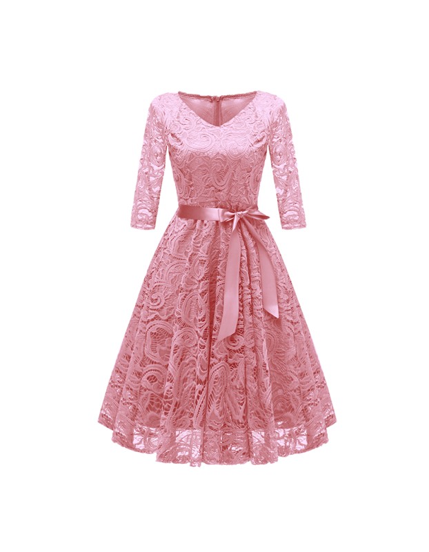 Ladies Casual Long-Sleeve Wedding Guest V-Collar Lace Girl Dress CD1592-1
