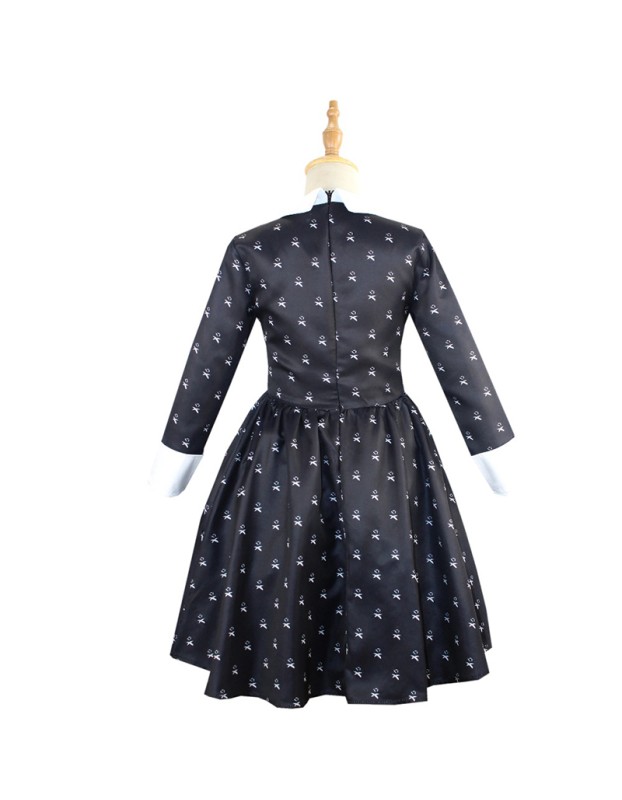 Children Long-Sleeved Adams Family Cosplay Girl's Lapel Mid-Length Dress YZF411
