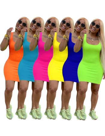 Summer Basic Vest Short Bodycon Dress m8399
