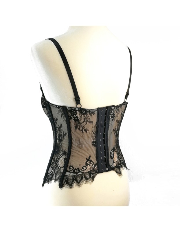 Black Lace Sexy Suspender Corset Slim Top Hollowed Out Chest Wrap KN8307