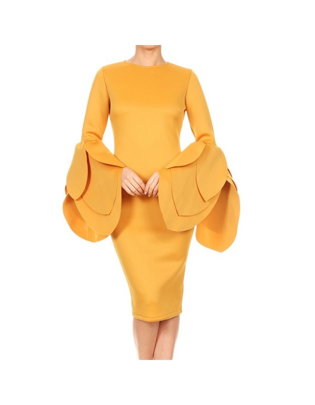 Flare Sleeve Ruffled Slim Party Package Hip Dress M18098