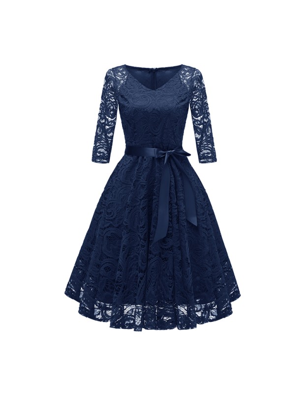 Ladies Casual Long-Sleeve Wedding Guest V-Collar Lace Girl Dress CD1592-1