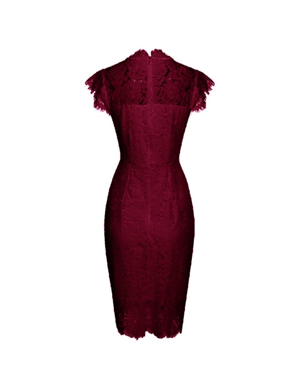Solid Color Temperament Round Neck Sexy Lace Slim And Hip Wrap Pencil Dress CD127