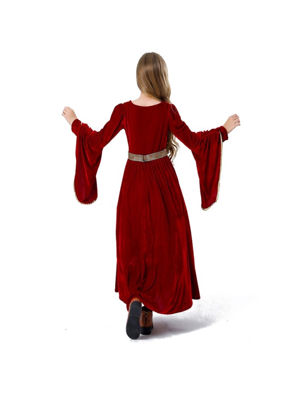 Vintage Court Aristocratic Ball Suede Trumpet Sleeve Girl Dress Drama Clothing YM5605