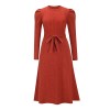 Mid-Length Wool Knit Puff Sleeve Casual High Waisted Loose Fall Dresses LQ163