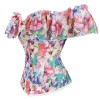 Floral Print Sexy Corset Shirt ff Shoulder Ruffles Sleeves Overbust Corset Top WK1903a