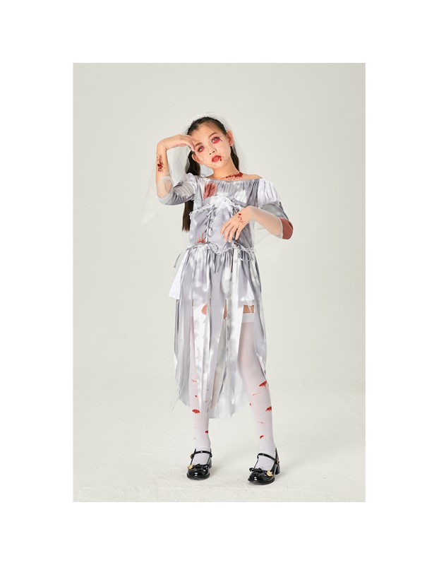 Ghost Child Costume Bride Gauze Halloween Girl Cosplay Vampire Dress SM032A