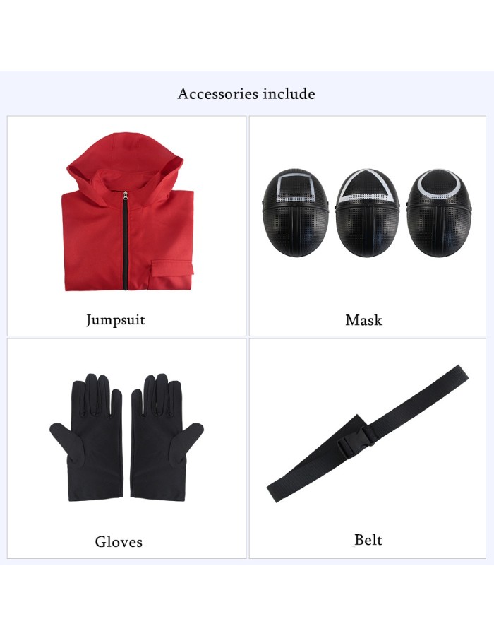 Adult Squid Game Villain Red Jumpsuit Halloween Cosplay Costume Round Six Square Masks Outfits