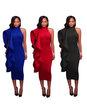 Sleeveless Turtleneck Lady Elegant Dinner Evening Maxi Dress M18091