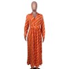 Sexy Women's V-neck Long Sleeve Exquisite Printed Pleated Dress YM8632